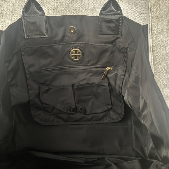 Tory Burch Large Canvas Black Tote w/Patent Leather - Picture 6 of 11